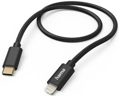 HAMA polnilni/podatkovni kabel USB-C - Lightning, tekstilni, 1,5 m, črne barve