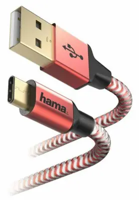 HAMA USB kabel za polnjenje/podatkovni prenos, odsevni USB-C USB-A 1,5 m, rdeč 201559