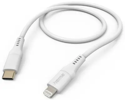 HAMA polnilni/podatkovni kabel, fleksibilen USB-C - Lightning, 1,5 m, bel