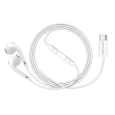 Mayaxess, Žične USB-C slušalke za Honor Magic 6 Lite z vgrajenim mikrofonom, Bela
