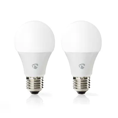 Nedis, Paket 2 povezanih žarnic Wi-Fi LED RGB 9W 806lm E27 v plastiki, Bela