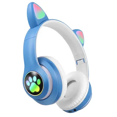 Brezžične Bluetooth slušalke za otroke s svetlečimi RGB mačjimi ušesi, Bela / Modra