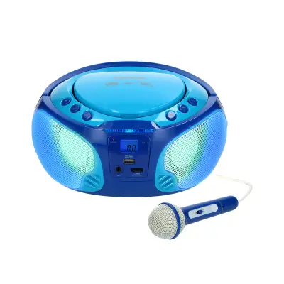 Lenco, Prenosni FM radio s CD/MP3/USB, mikrofonom in svetlobnimi učinki, Modra