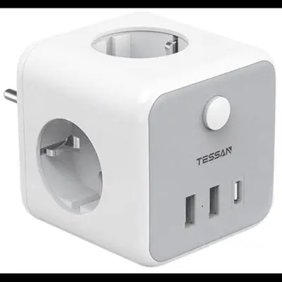 Vtični razdelilec TESSAN 301DE-C (TS-301-DE-C), 3x vtičnica, 2x USB-A, 1x USB-C