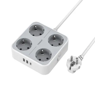 Namizni razdelilec TESSAN 302C (TS-302-C), 4x vtičnica, 2x USB-A, 1x USB-C, 2 m kabel