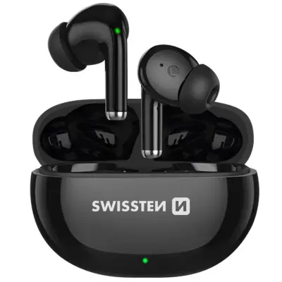 Swissten, Bluetooth 5.0 slušalke na dotik, avtonomija 15 h, s polnilnim kablom USB-C, Črna