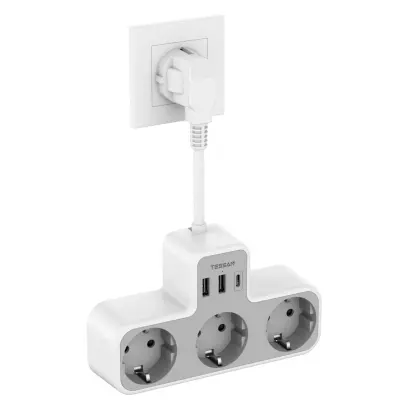 Namizni razdelilec TESSAN 323X-C (TS-323X-C), 3x vtičnica, 2x USB-A, 1x USB-C, 15 cm kabel