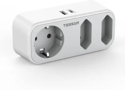 Vtični razdelilec TESSAN 324C (TS-324-C), 1x Schuko + 2x Euro vtičnici, 1x USB-A, 1x USB-C