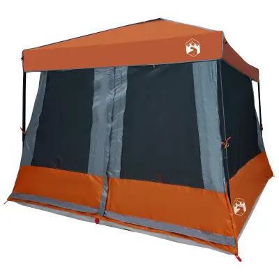 vidaXL Komplet Kamp Šotor 2 pcs Siva in oranžna Tafeta in Tkanina