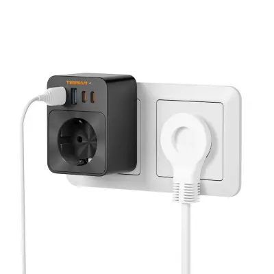 Vtični razdelilec TESSAN FW01DE00 (TS-FW01DE00), 1x vtičnica, 2x USB-A, 2x USB-C PD 30W