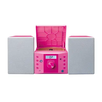 Lenco, Mikrofonija stereo CD radijski FM AUX-IN z LCD zaslonom in nalepkami, Roza