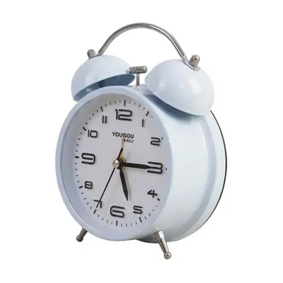 Namizna Budilka 12cm za Spalnico Okrogla Oblika Z Dvema Zvonovoma Elegantna, Bela