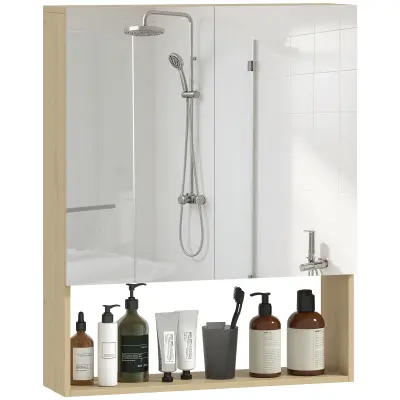 HOMCOM Ogledalna omara iverna plošča, steklo 60D x 16,6Š x 75V cm Hrast