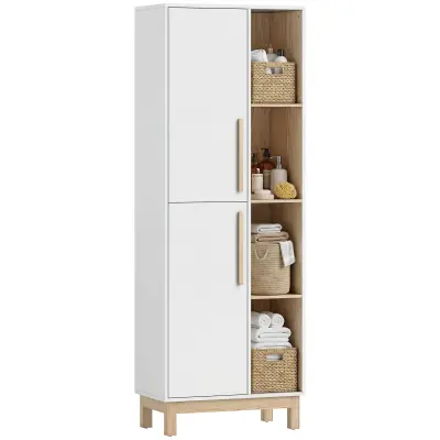 HOMCOM Kopalniška omara iverna plošča, MDF 62,5D x 35Š x 176V cm Bela+Naravni les