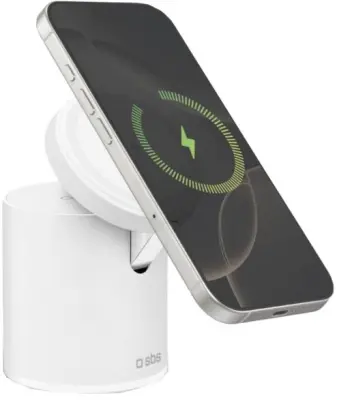Brezžični polnilnik SBS Magnetic Power Dock 2 v 1 15 W bele barve