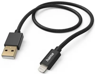 HAMA polnilni/podatkovni kabel USB-A - Lightning, tekstilni, 1,5 m, črne barve