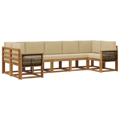 vidaXL Zunanja garnitura za sedenje z blazino 7 pcs Naravna in bež