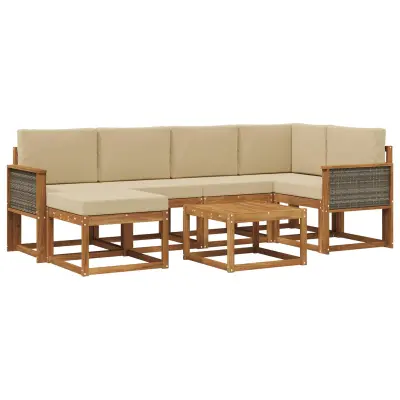 vidaXL Zunanja garnitura za sedenje z blazino 7 pcs Naravna in bež