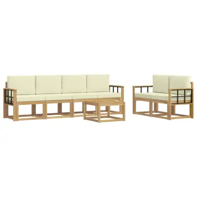 vidaXL Zunanja garnitura za sedenje z blazino 7 pcs Bela in krem