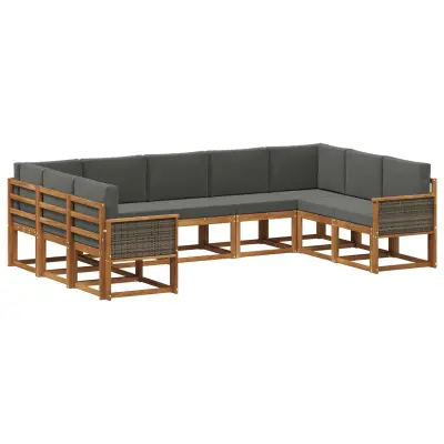 vidaXL Zunanja garnitura za sedenje 9 pcs Naravna in antracitna
