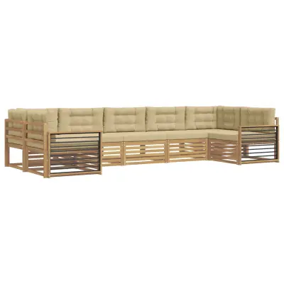 vidaXL Zunanja garnitura za sedenje z blazino 7 pcs Bela in bež