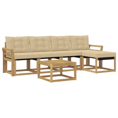 vidaXL Zunanja garnitura za sedenje z blazino 6 pcs Bela in bež