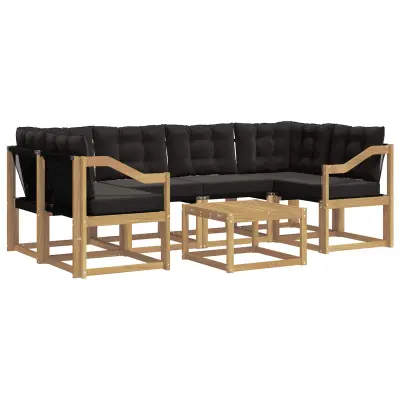 vidaXL Zunanja garnitura za sedenje z blazino 7 pcs Bela in črna