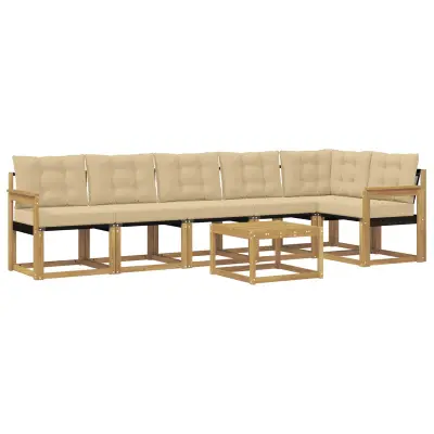 vidaXL Zunanja garnitura za sedenje z blazino 7 pcs Bela in bež