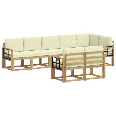 vidaXL Zunanja garnitura za sedenje 8 pcs Bela in krem Poliester