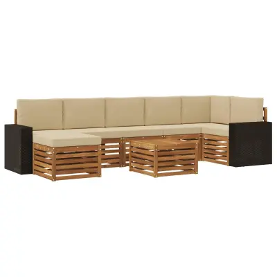 vidaXL Zunanja garnitura za sedenje z blazino 8 pcs Naravna in bež
