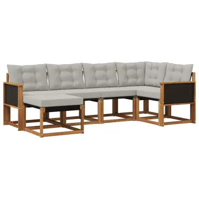 vidaXL Zunanja garnitura za sedenje 6 pcs Naravna in svetlo siva