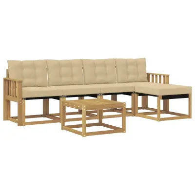 vidaXL Zunanja garnitura za sedenje z blazino 6 pcs Bela in bež