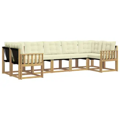 vidaXL Zunanja garnitura za sedenje z blazino 7 pcs Bela in krem