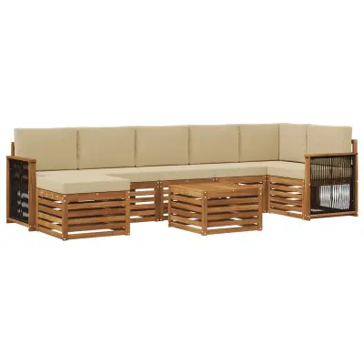 vidaXL Zunanja garnitura za sedenje z blazino 7 pcs Naravna
