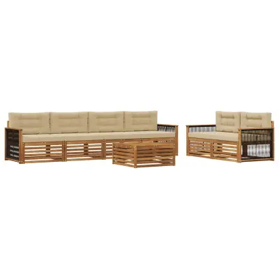 vidaXL Zunanja garnitura za sedenje z blazino 7 pcs Naravna in bež