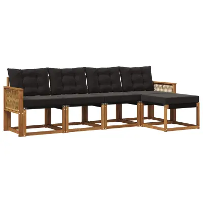 vidaXL Zunanja garnitura za sedenje z blazino 5 pcs Naravna in črna