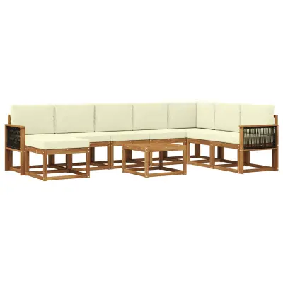 vidaXL Zunanja garnitura za sedenje z blazino 9 pcs Naravna in smetana