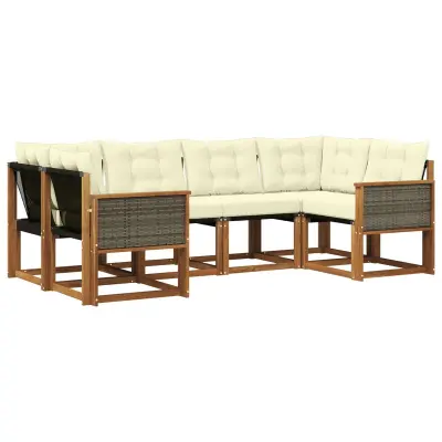 vidaXL Zunanja garnitura za sedenje z blazino 6 pcs Naravna in smetana