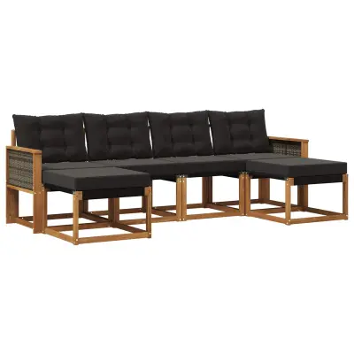 vidaXL Zunanja garnitura za sedenje z blazino 6 pcs Naravna in črna