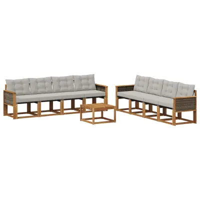 vidaXL Zunanja garnitura za sedenje 9 pcs Naravna in svetlo siva