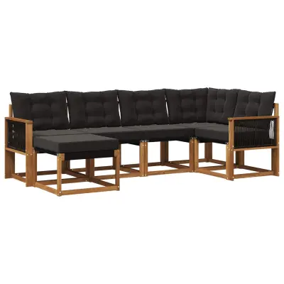 vidaXL Zunanja garnitura za sedenje z blazino 6 pcs Naravna in črna