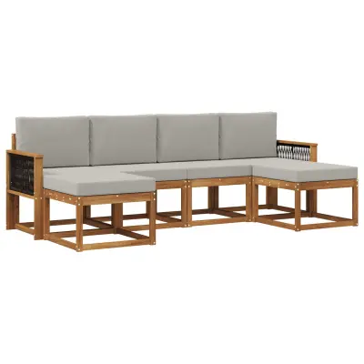 vidaXL Zunanja garnitura za sedenje 6 pcs Naravna in svetlo siva