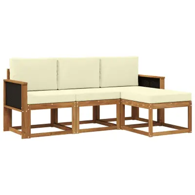 vidaXL Zunanja garnitura za sedenje z blazino 4 pcs Naravna in smetana