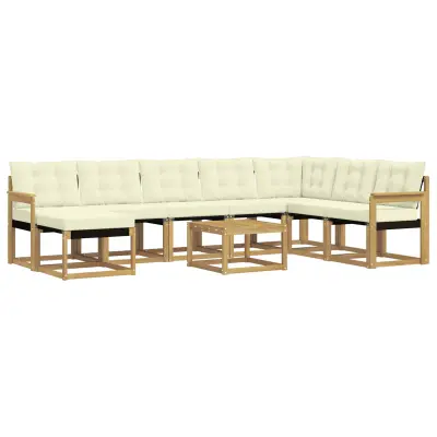 vidaXL Zunanja garnitura za sedenje z blazino 9 pcs Bela in krem