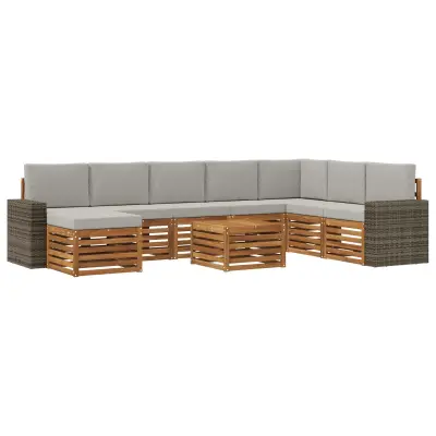 vidaXL Zunanja garnitura za sedenje 9 pcs Naravna in svetlo siva