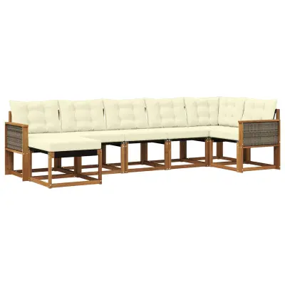 vidaXL Zunanja garnitura za sedenje z blazino 7 pcs Naravna in smetana