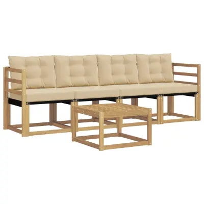 vidaXL Zunanja garnitura za sedenje z blazino 5 pcs Bela in bež