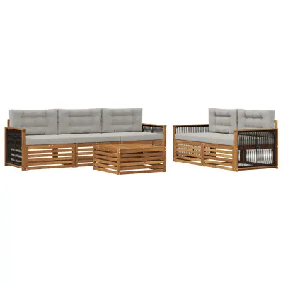 vidaXL Zunanja garnitura za sedenje 6 pcs Naravna in svetlo siva