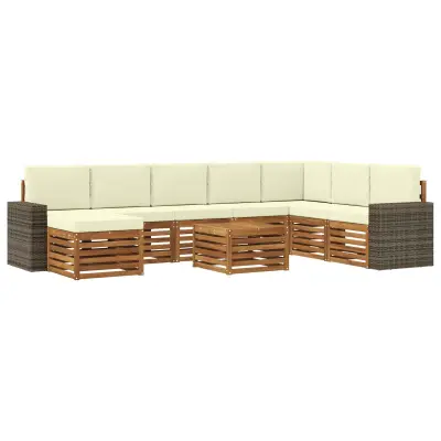 vidaXL Zunanja garnitura za sedenje z blazino 9 pcs Naravna in smetana