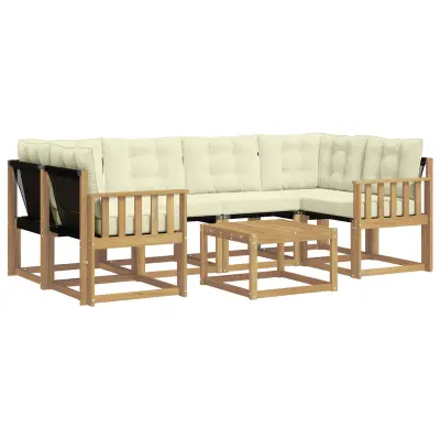 vidaXL Zunanja garnitura za sedenje z blazino 7 pcs Bela in krem